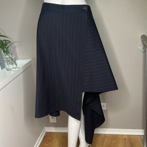 COS Sz 8 Navy Pinstripe Wool Asymmetrical Wrap Skirt - New Unworn
